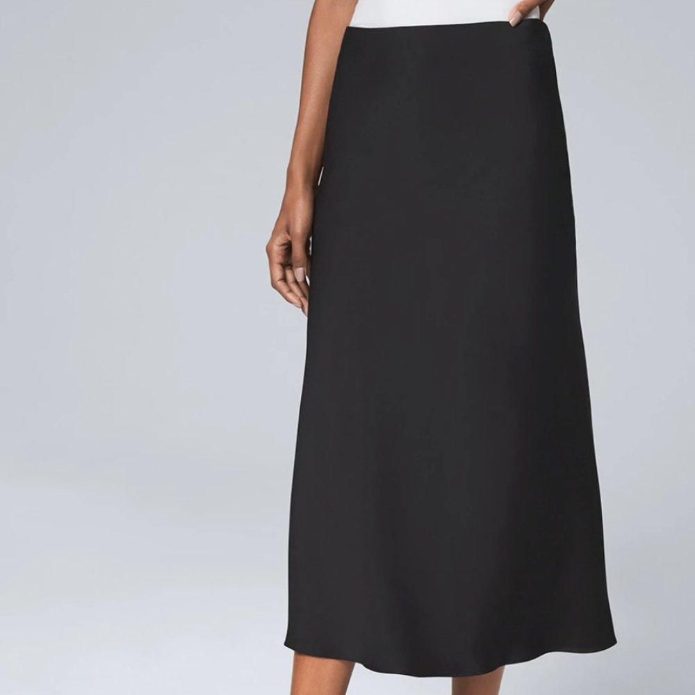 NWT WHBM Black Satin Midi Skirt